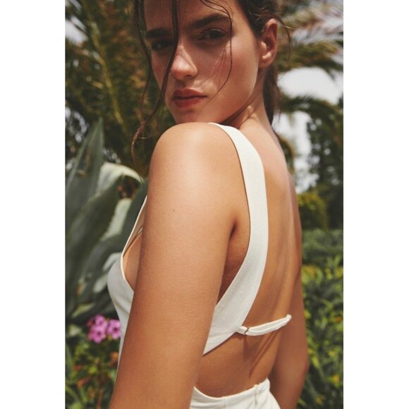 Zara Linen Blend Ivory Midi Dress With Open Back & Spaghetti Strap Detail Size S - Picture 4 of 6